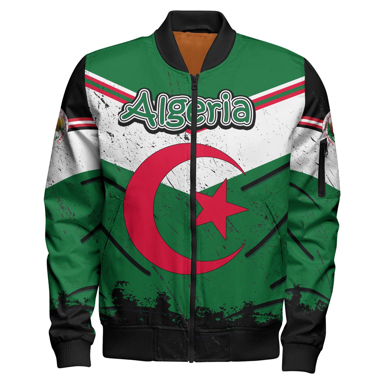 Algeria Zipper Bomber Jacket - Custom Algeria Vintage Grunge Style Zipper Bomber Jacket