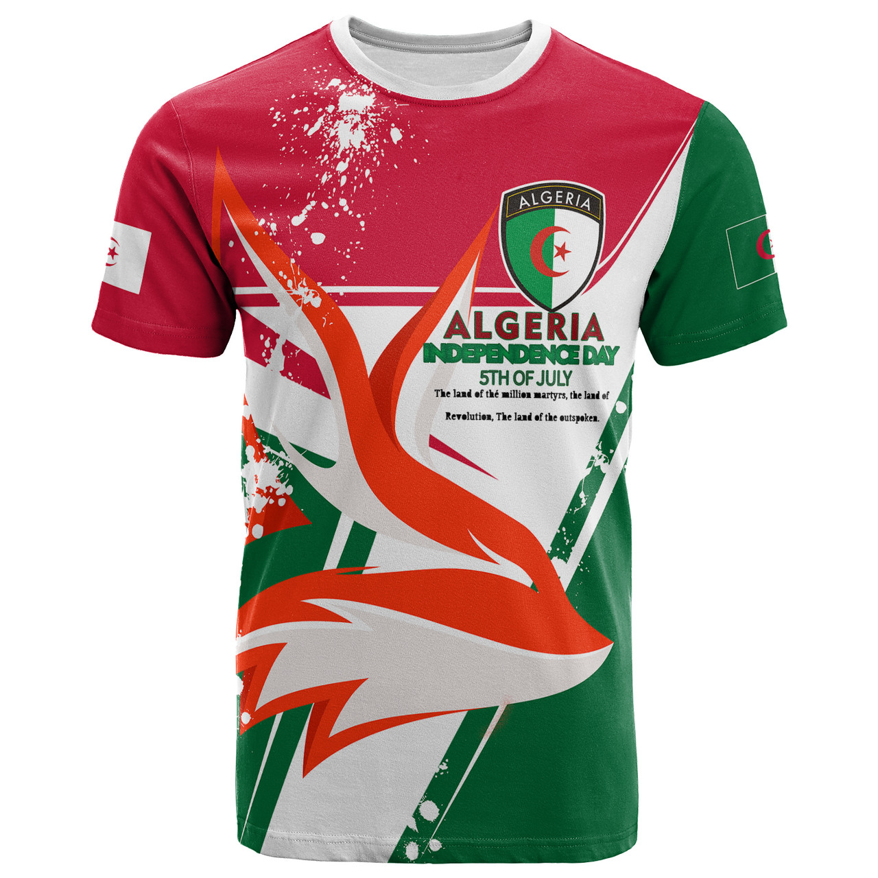 Algeria T-Shirt - Happy Algeria Independence Day Fennec Fox Splash Style T-Shirt