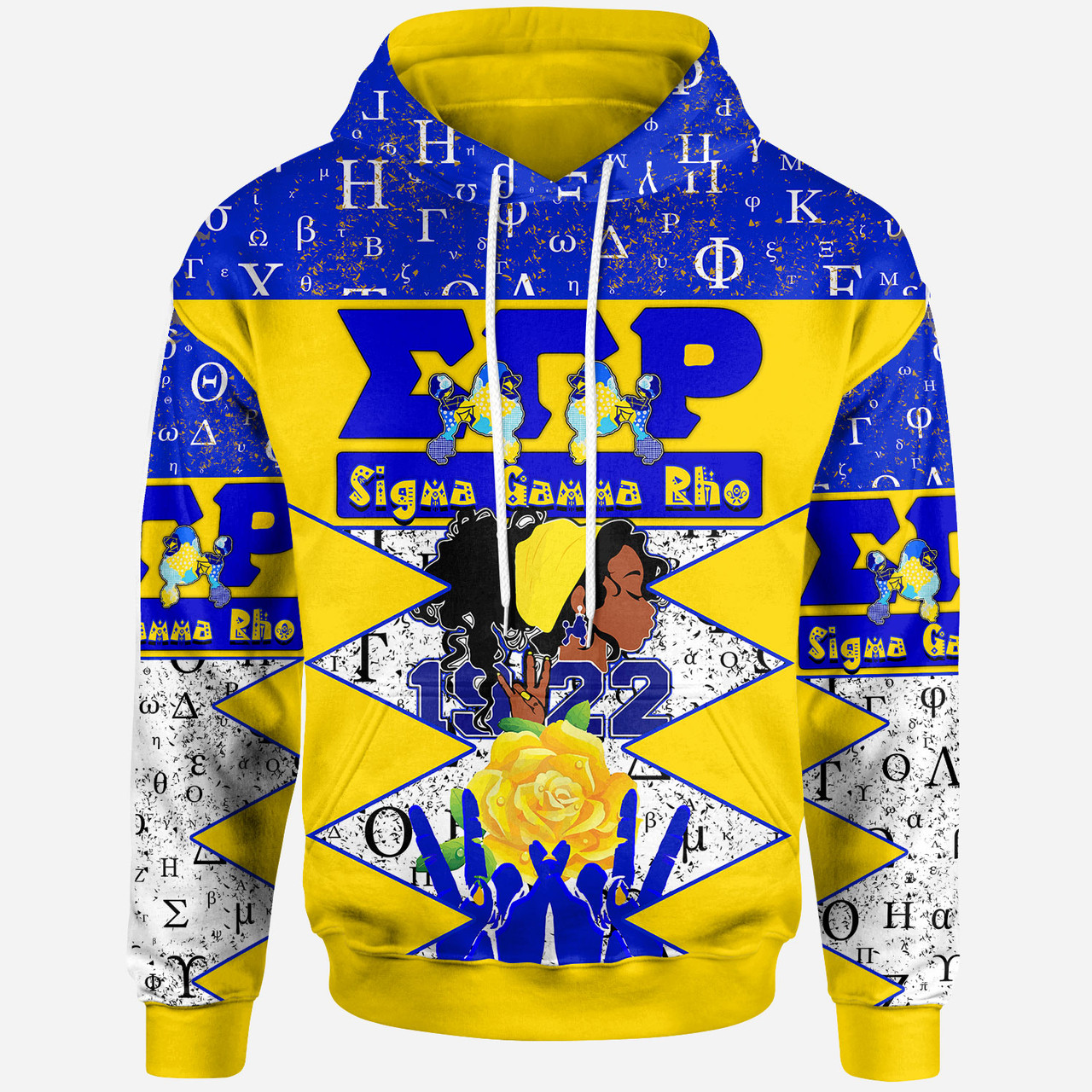 Sigma Gamma Rho Hoodie - Sigma Gamma Rho Sorority Girl 1922 With Gold Rose And Hand Signs Hoodie