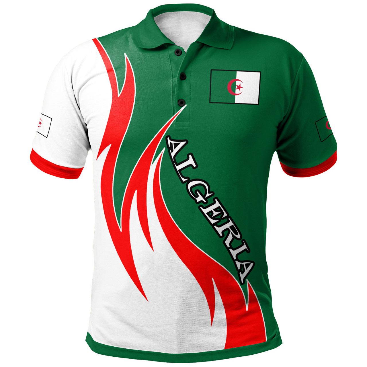 Algeria Polo Shirt - Custom Algeria Coat Of Arms Fire Style Polo Shirt
