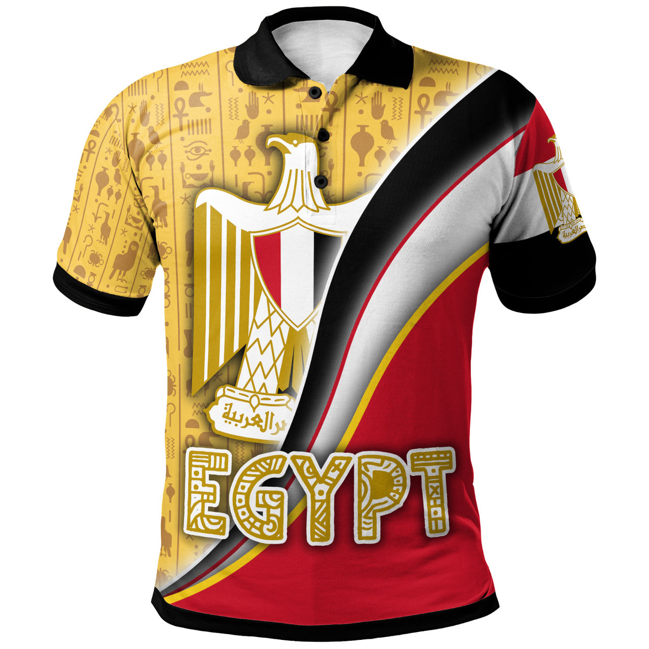 Egypt Polo Shirt - Custom Flag With Egyptian Hieroglyphics Polo Shirt