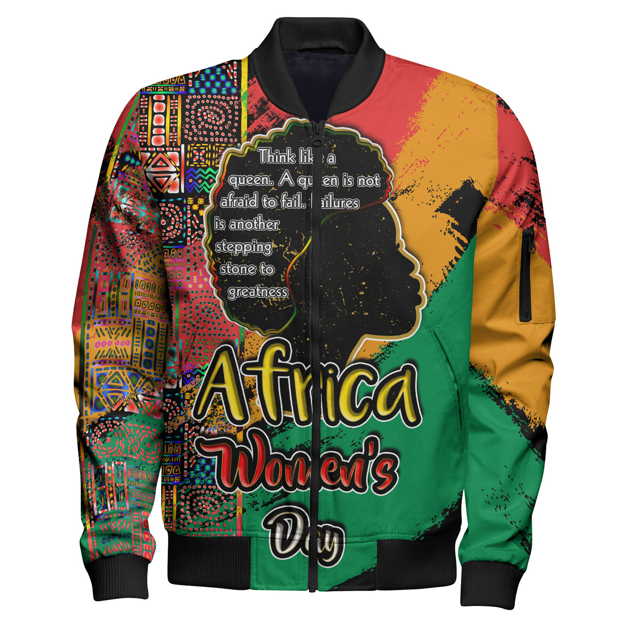 African Woman Zipper Bomber Jacket - Custom African Girl With Quotes Africa's Woman's Day Culture Zipper Bomber Jacket