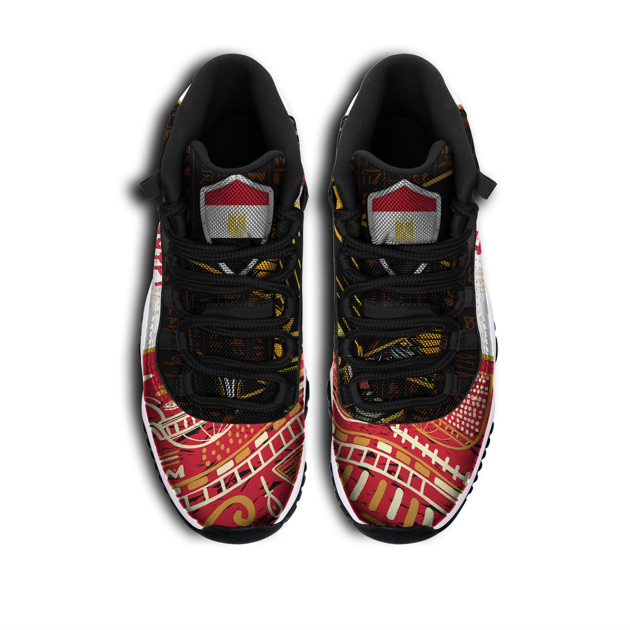 Egypt High Top Basketball Shoes J 11 - Egypt Revolution Day With Egyptian Ankh, Sacred Black Cat And Ancient Hieroglyphs High Top Basketball Shoes J 11