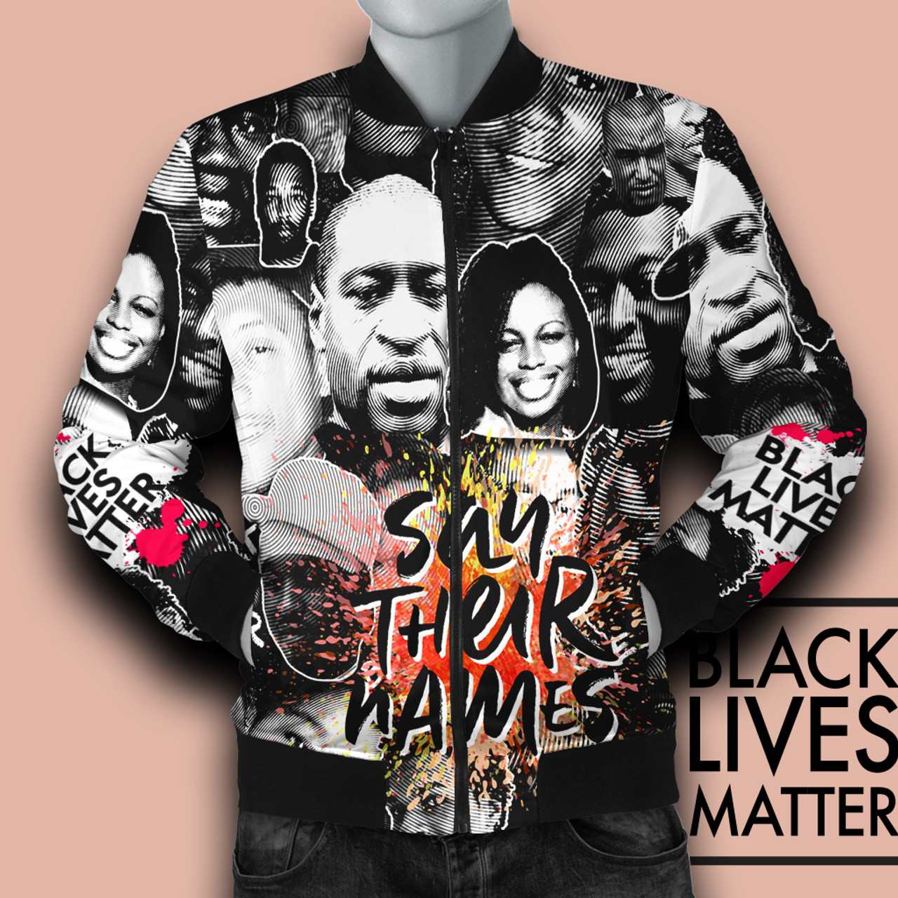 African Bomber Jacket - Say Their Names Black History Month Bomber Jacket