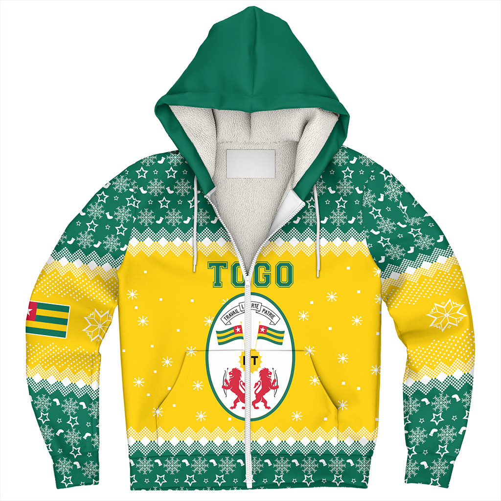 Happy Togo Independence Day Sherpa Hoodie Lion With Coat Of Arms - Kente Pattern LT15