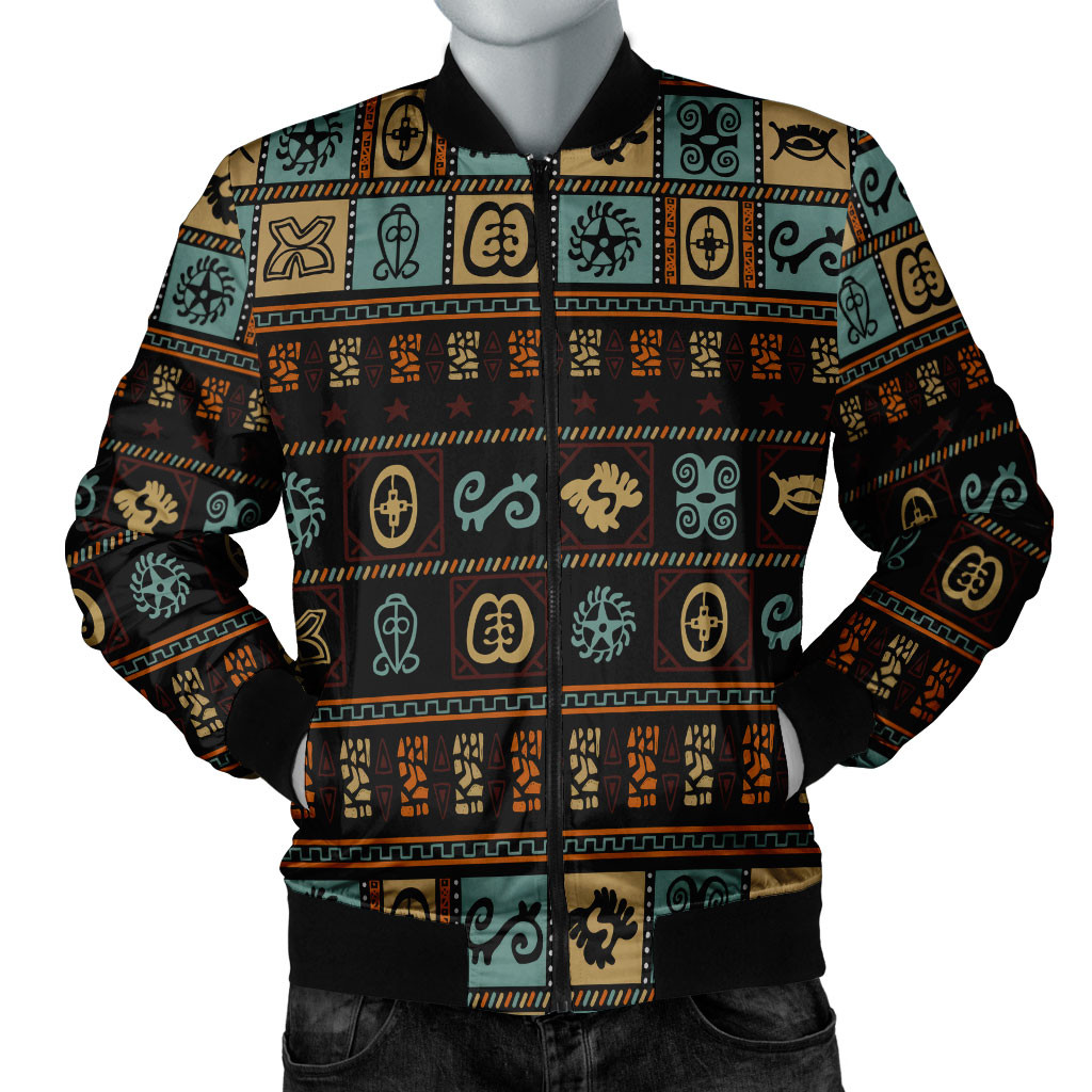 African Adinkra Bomber Jacket Sankofa Bird - Gold Version - Chest Arm Tattoo LT15
