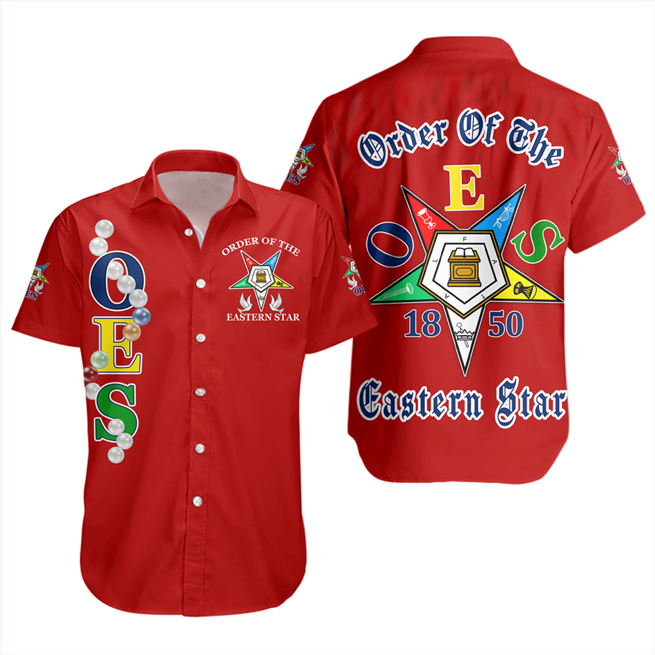 Order of the Eastern Star Short Sleeve Shirt Pearls Red