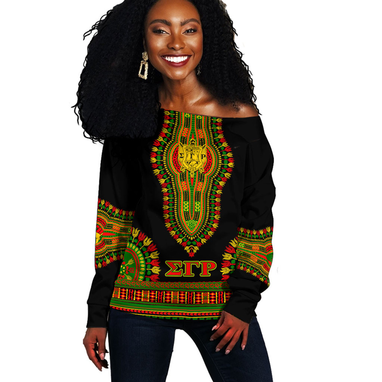 Sigma Gamma Rho Off Shoulder Sweatshirt Dashiki Juneteenth