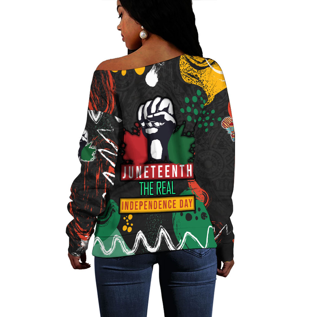 Juneteenth The Real Independence Day Off Shoulder Sweaters