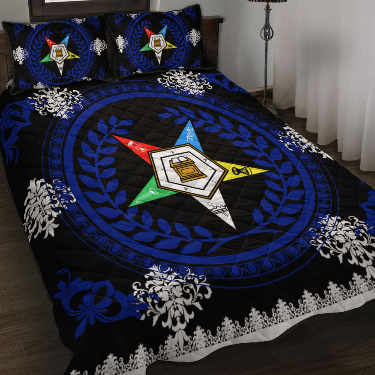 Order of the Eastern Star Quilt Bed Set Floral Circle