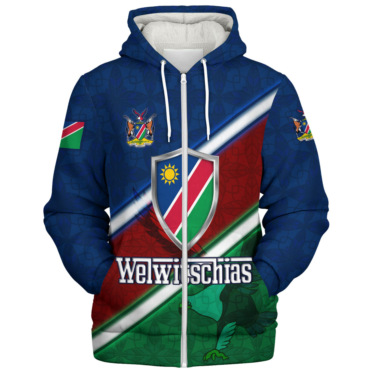 Namibia Sherpa Hoodie African Fish Eagle Mascot With Flag Color Style