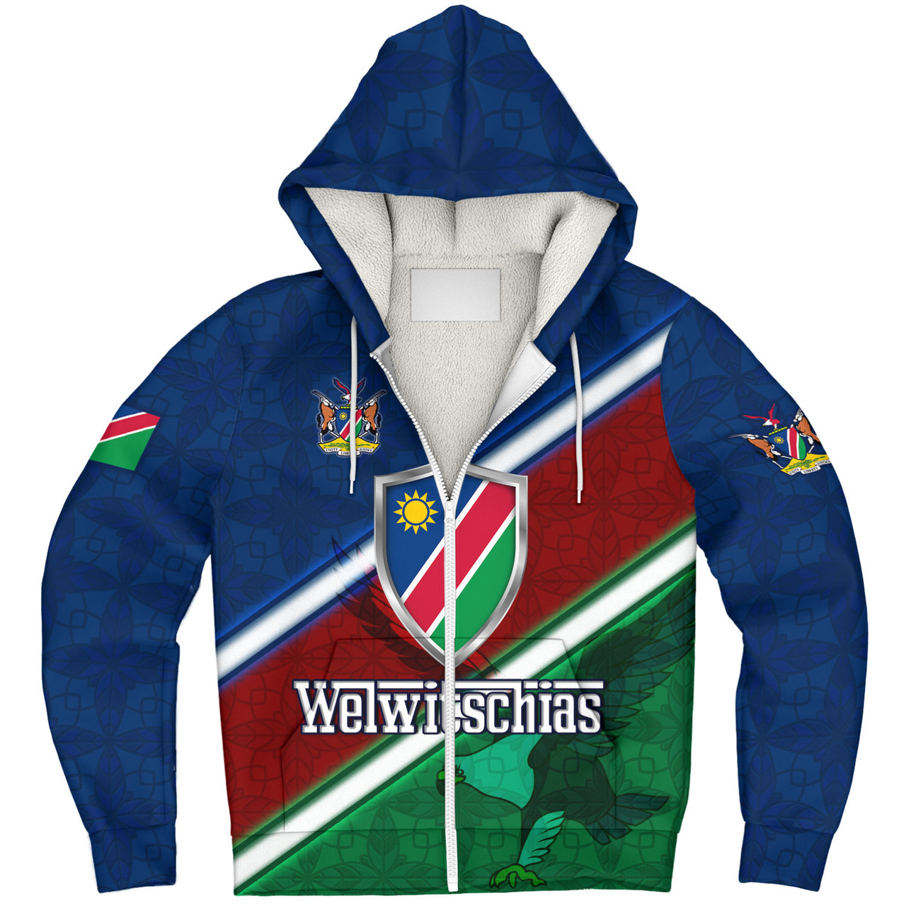 Namibia Sherpa Hoodie African Fish Eagle Mascot With Flag Color Style