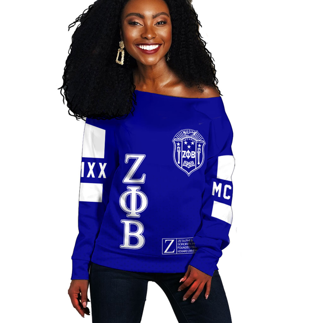 Zeta Phi Beta Off Shoulder Sweatshirt MCM Style