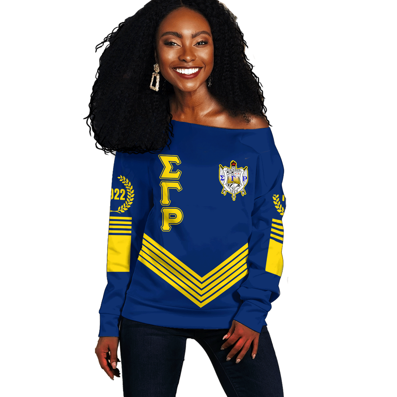 Sigma Gamma Rho Off Shoulder Sweatshirt Crest Greek Life