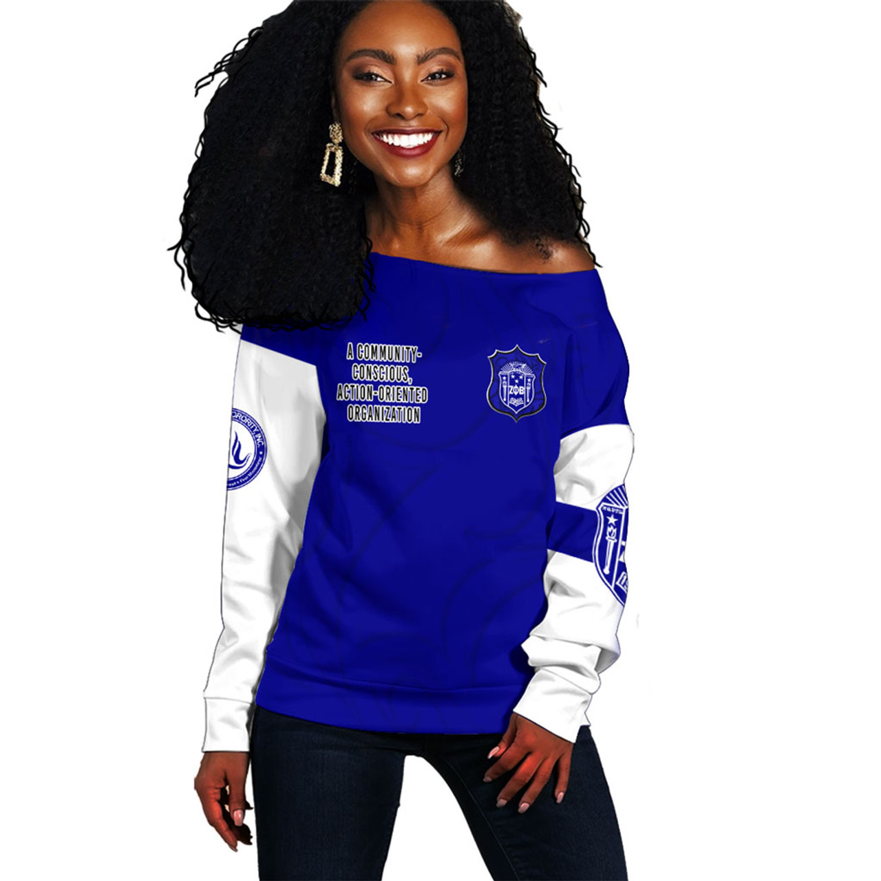 Zeta Phi Beta Off Shoulder Sweatshirt Motto