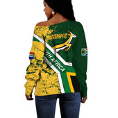 South Africa Off Shoulder Sweatshirt Bokke Flag Gunge Background