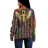 Egyptian Off Shoulder Sweatshirt Symbols Pattern Art Design