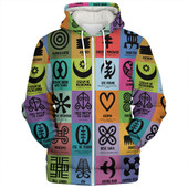 Adinkra Sherpa Hoodie Multi Color Adinkra Symbols