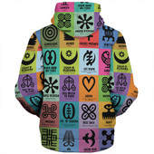 Adinkra Sherpa Hoodie Multi Color Adinkra Symbols