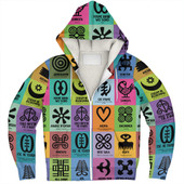 Adinkra Sherpa Hoodie Multi Color Adinkra Symbols