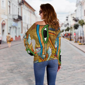 African Women Off Shoulder Sweater - Egyptian Hieroglyphics and Gods Self Knowledge