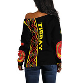 Tigray Off Shoulder Sweater, Tigray Maps Africa Pattern Black