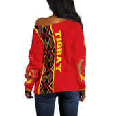 Tigray Off Shoulder Sweater, Tigray Maps Africa Pattern Red