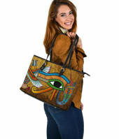African Leather Tote Bag - Egyptian Hieroglyphics and Gods Self Knowledge