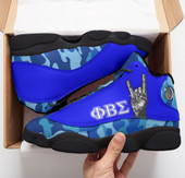 Phi Beta Sigma High Top Basketball Shoes J 13 - Fraternity Hand Gesture Camouflage Patterns High Top Sneakers J 13