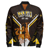 Iota Phi Theta Zipper Bomber Jacket - Custom Fraternity Iota Phi Theta Centaur Star Africa Patterns Zipper Bomber Jacket