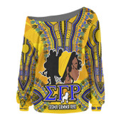 Sigma Gamma Rho Women Off Shoulder Sweater - Custom Sorority Dashiki Pattern and Sigma Girl Women Off Shoulder Sweater