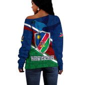 Namibia Off Shoulder Sweatshirt African Fish Eagle Mascot With Flag Color Style