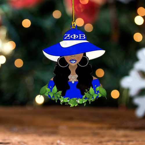Zeta Phi Beta Acrylic And Wooden Ornament Women Beautiful Leaf