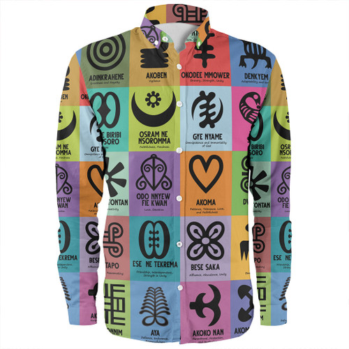 Adinkra Long Sleeve Shirt Multi Color Adinkra Symbols