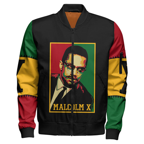 African Zipper Bomber Jacket - African Patterns Malcolm X Retro Zipper Bomber Jacket