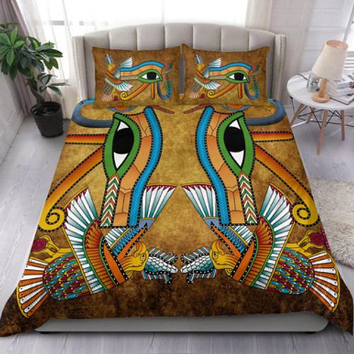 Egyptian Bedding Set - African Patterns Egyptian Hieroglyphics and Gods Self Knowledge Bedding Set