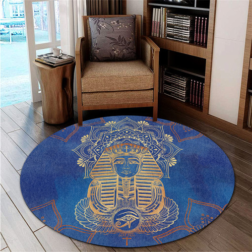 Egypt Round Rug Egyptian Pharaoh Pattern In Blue