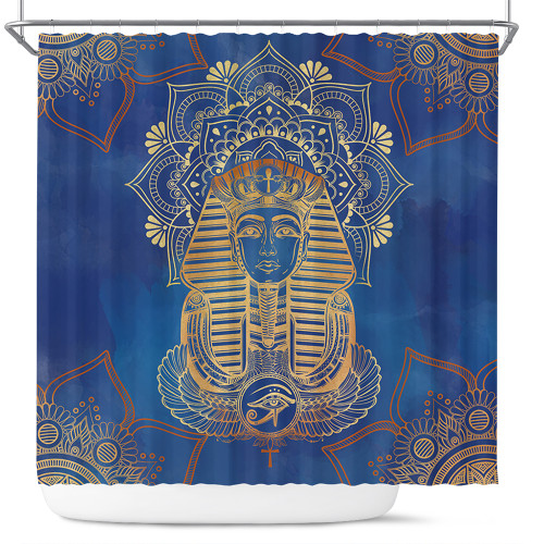 Egypt Shower Curtain Egyptian Pharaoh Pattern In Blue