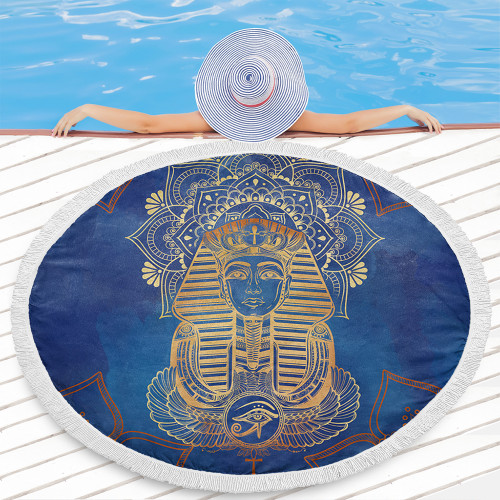 Egypt Beach Blanket Egyptian Pharaoh Pattern In Blue