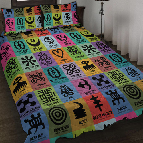 Adinkra Quilt Bed Set Multi Color Adinkra Symbols