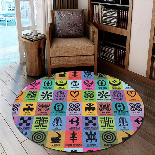 Adinkra Round Rug Multi Color Adinkra Symbols