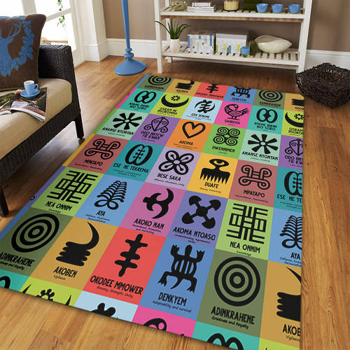 Adinkra Area Rug Multi Color Adinkra Symbols