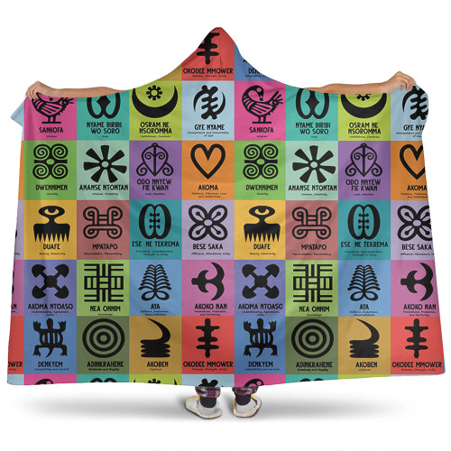 Adinkra Hooded Blanket Multi Color Adinkra Symbols