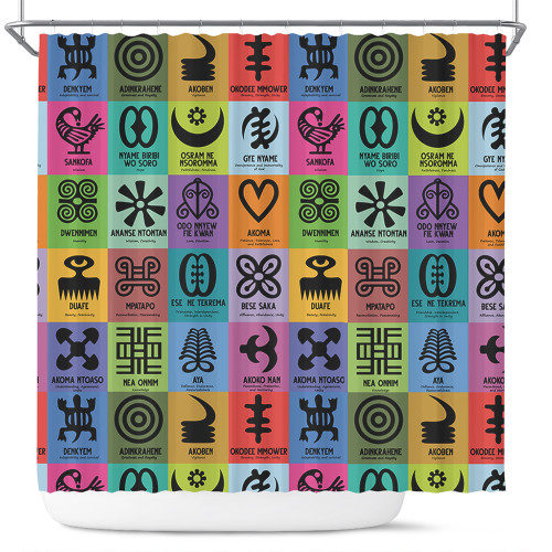 Adinkra Shower Curtain Multi Color Adinkra Symbols