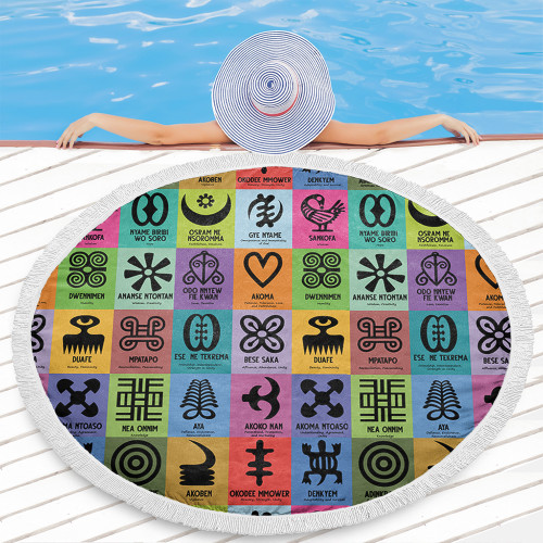 Adinkra Beach Blanket Multi Color Adinkra Symbols