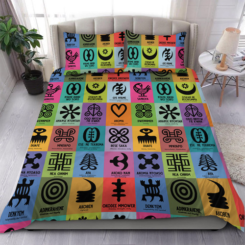 Adinkra Bedding Set Multi Color Adinkra Symbols