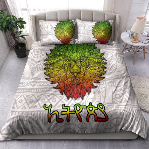 Ethiopia Bedding Set - Custom African Patterns Ethiopia Lion Pattern Africa White Bedding Set 02