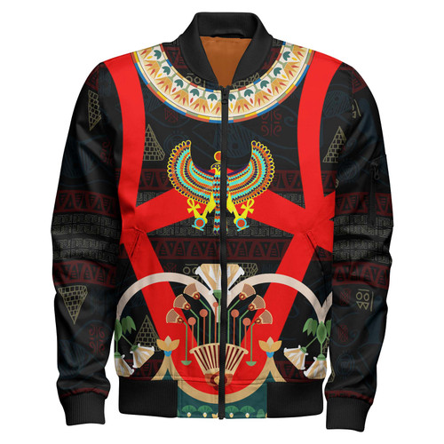 Egyptian Zipper Bomber Jacket - Ancient Egypt Hyeroglyphs Pattern Zipper Bomber Jacket