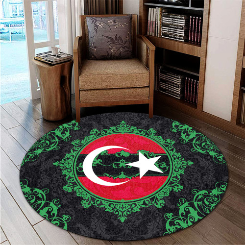 Libya Round Rug Floral Frame