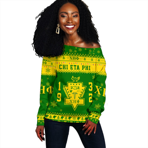 Chi Eta Phi Off Shoulder Sweatshirt Christmas Style Pattern